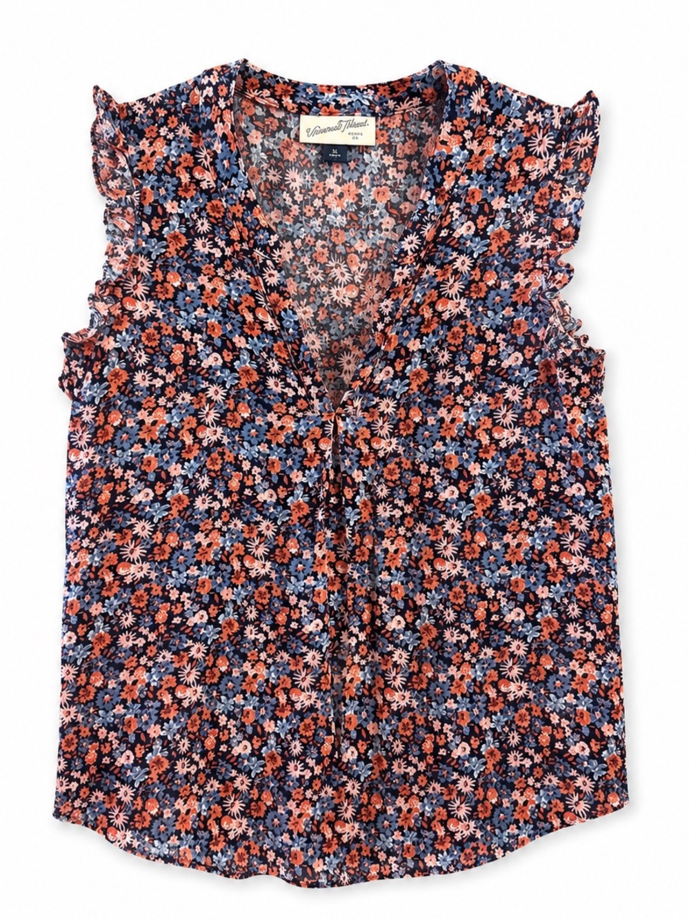 Universal Thread Multicolor Floral Ruffle V-Neck Button Sleeveless Top Size XS